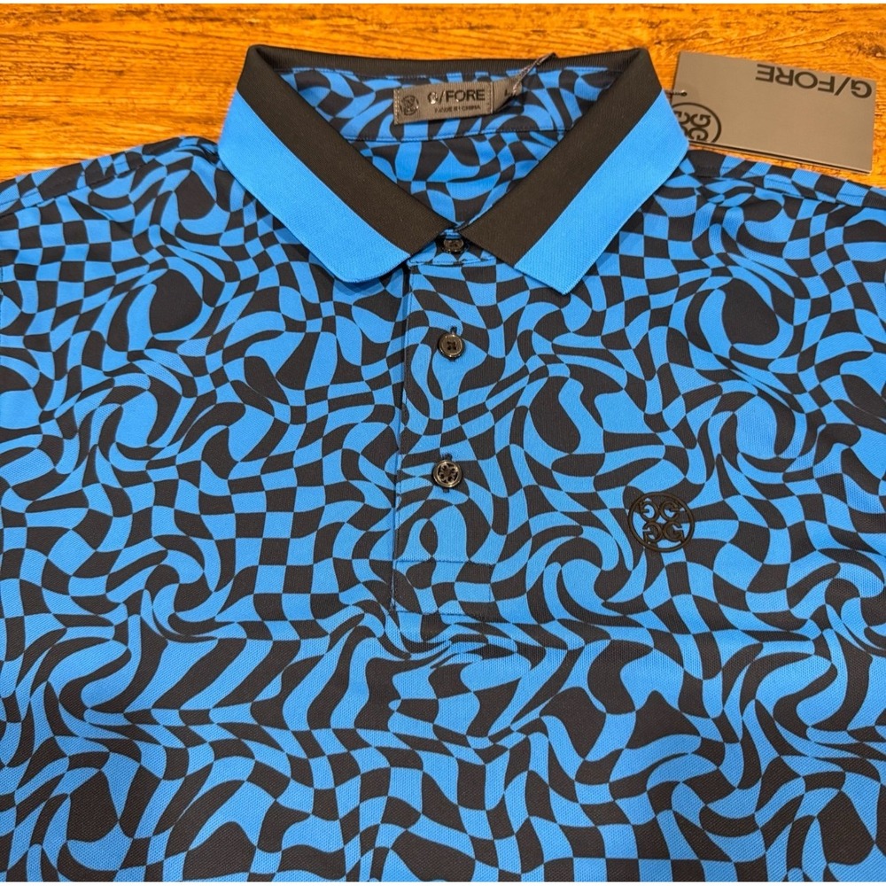 G/FORE Blue and Black Optical Print Golf Polo